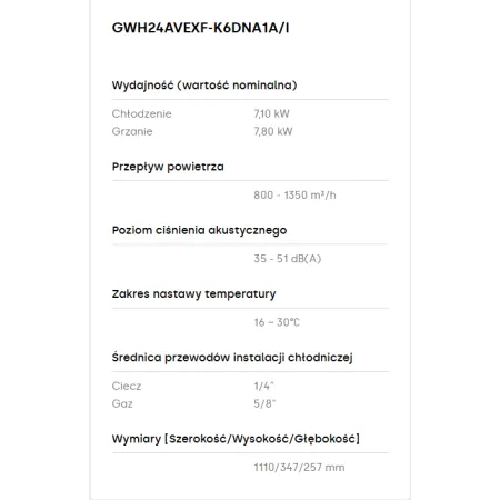 Jednostka wewnętrzna GREE AIRY CHAMPAGNE AI24CI 7,1KW