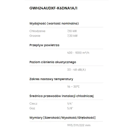 Jednostka wewnętrzna GREE CLIVIA WHITE CL24WI 7,1KW
