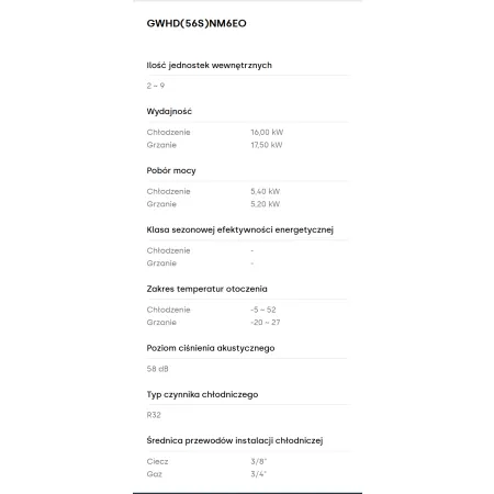 Jednostka zewnętrzna GREE Agregat Super Free Match FM56SO 16,0KW