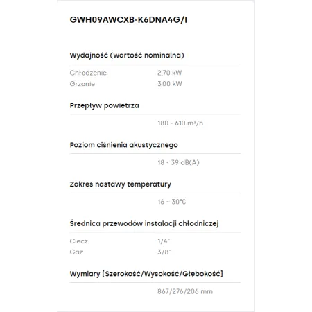 Jednostka wewnętrzna GREE COSMO PEARL CS09I 2,7KW